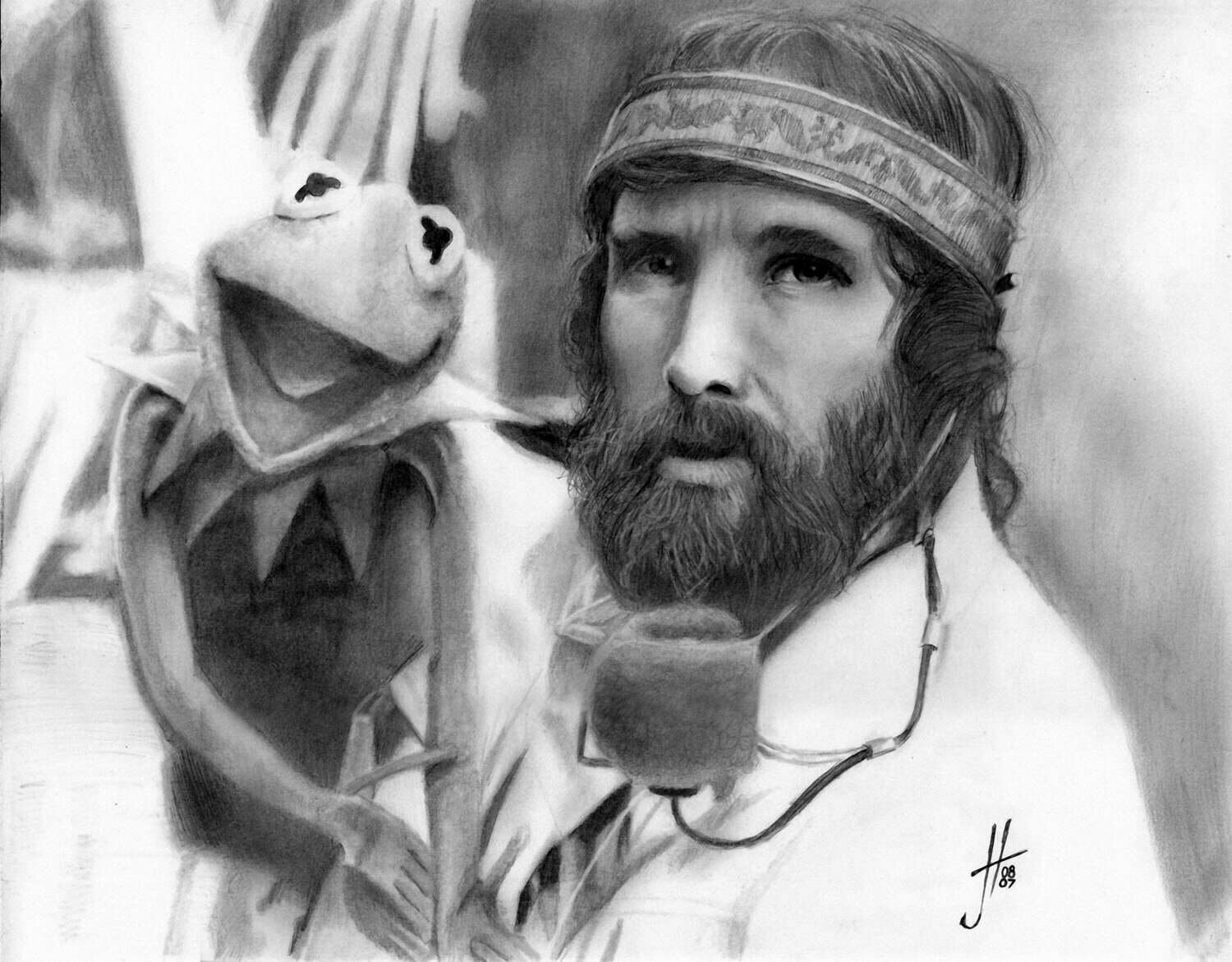 Jim Henson and Kermit T Frog portrait pencil drawing print Jim Henson and Kermit T Frog portrait pencil drawing print