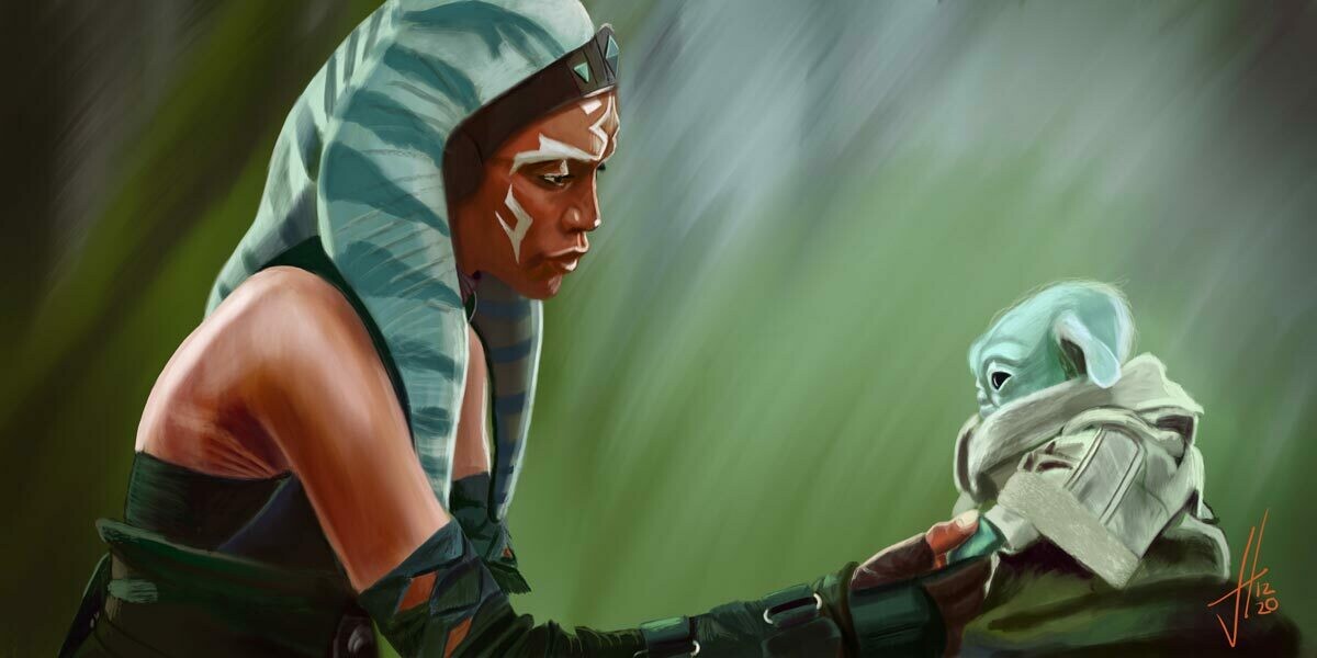 Ahsoka Tano Baby Yoda The Child Mandalorian Art Print Ahsoka Tano Baby Yoda The Child Mandalorian Art Print