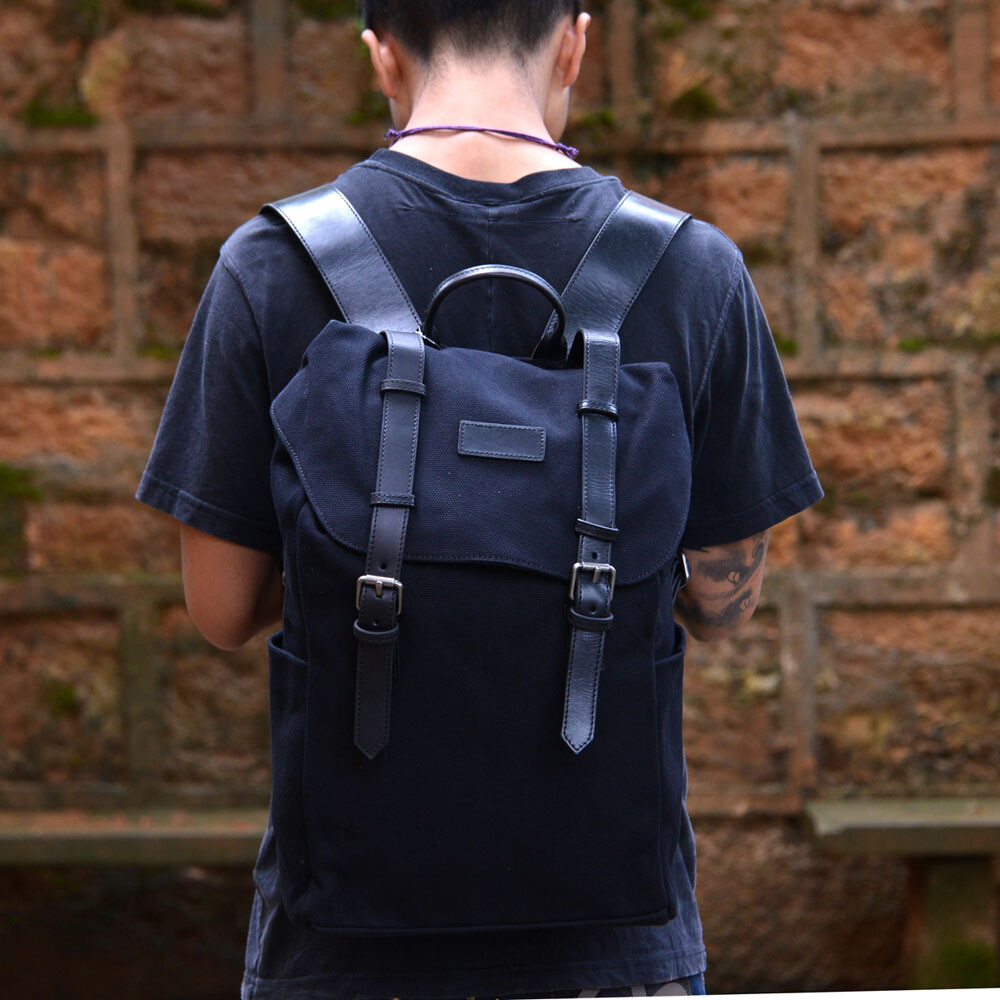 black waxed canvas backpack