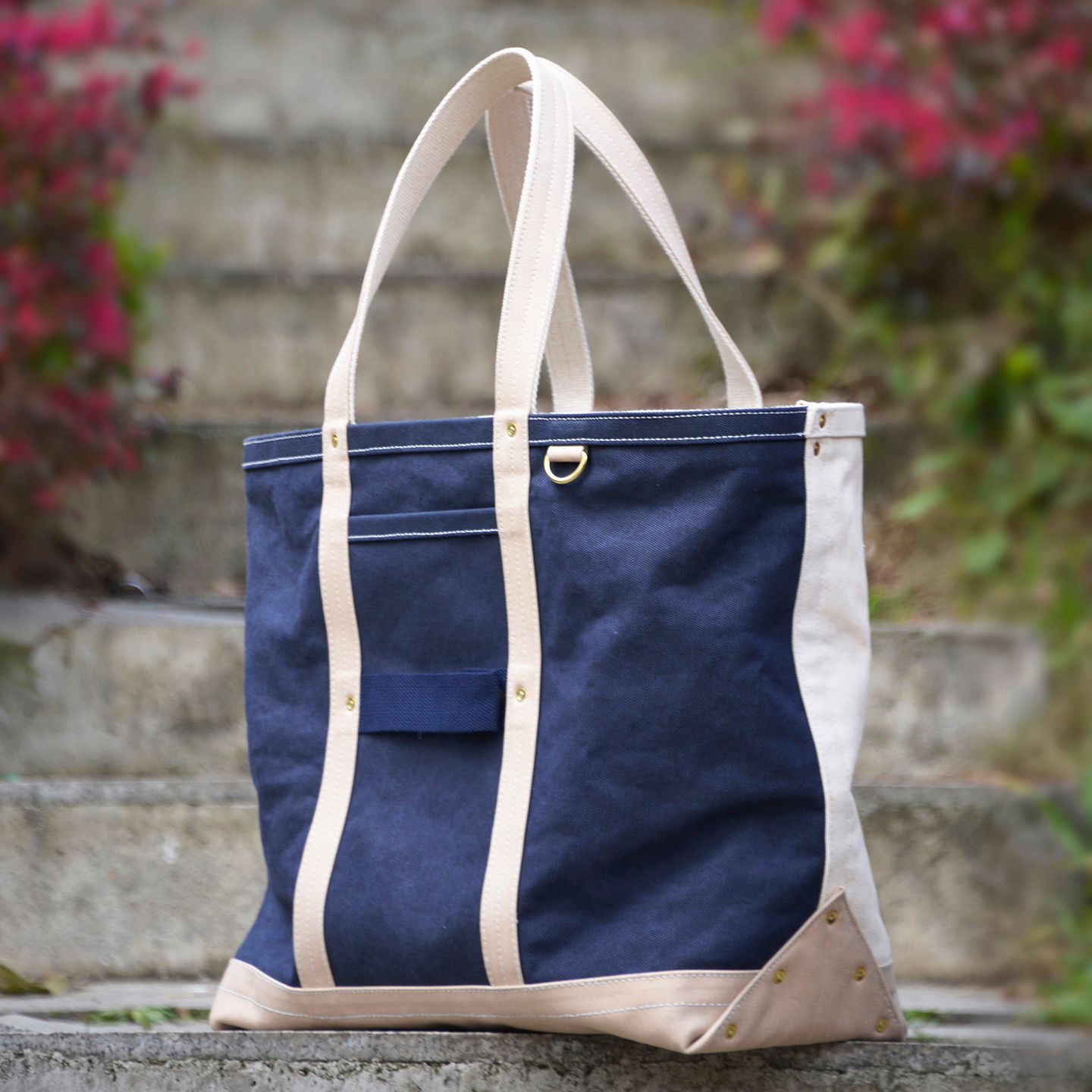 Heavy duty canvas color blocked tote bag