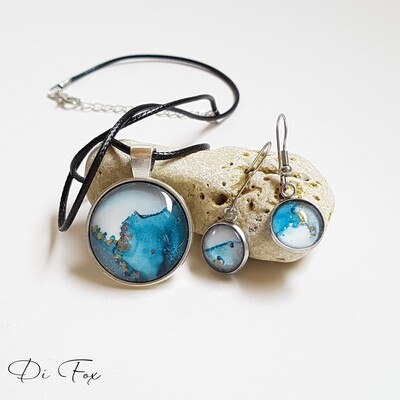 Denim Blue ocean inspired pendant necklace earring set