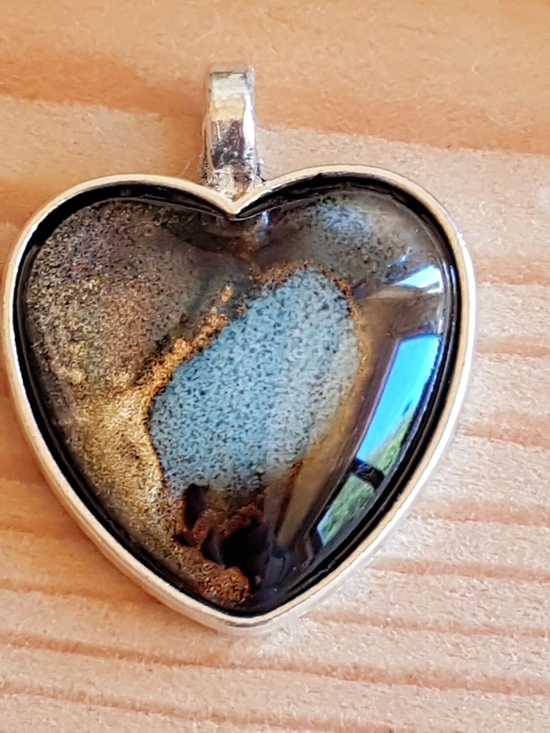 Blue Grey with Gold and Black Heart shape pendant necklace