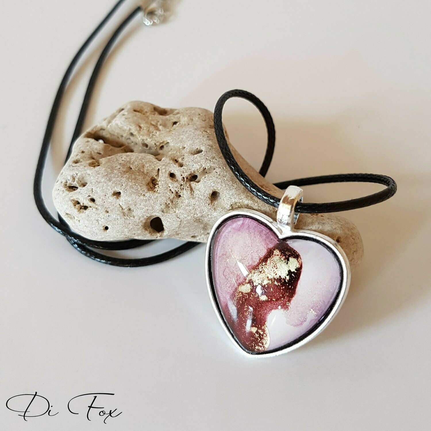 Light and dark Pink with White, and Gold Heart shape pendant necklace