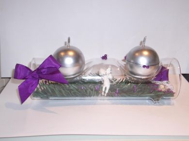 Glass Log Double Candle Holder - Silver