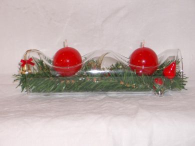 Glass Log Double Candle Holder - Red