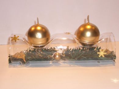 Glass Log Double Candle Holder - Gold