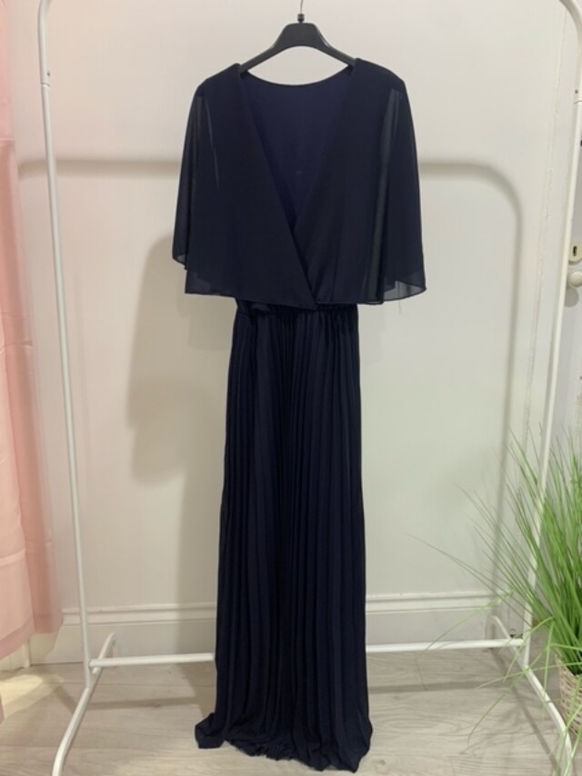 Plus Cape Style Pleated Midi Dress Navy