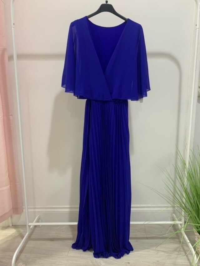 Plus Cape Style Pleated Midi Dress Royal Blue