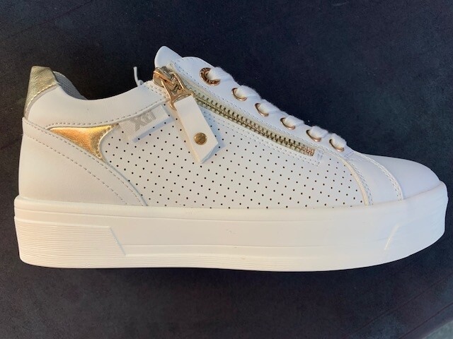 Xti White Trainer with Gold Zip