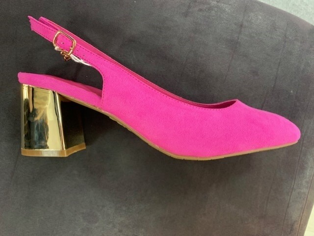 Xti Fushia Slingback Gold Block Heel