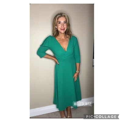 Red &amp; Royal London Green VNeck Midi Dress