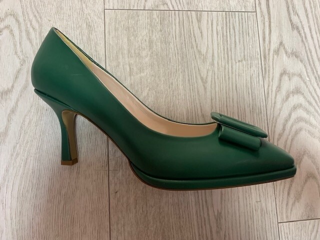 Leather Look Green Buckle Toe Heel
