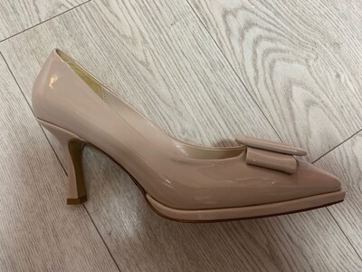 Patent Nude Buckle Toe Heel