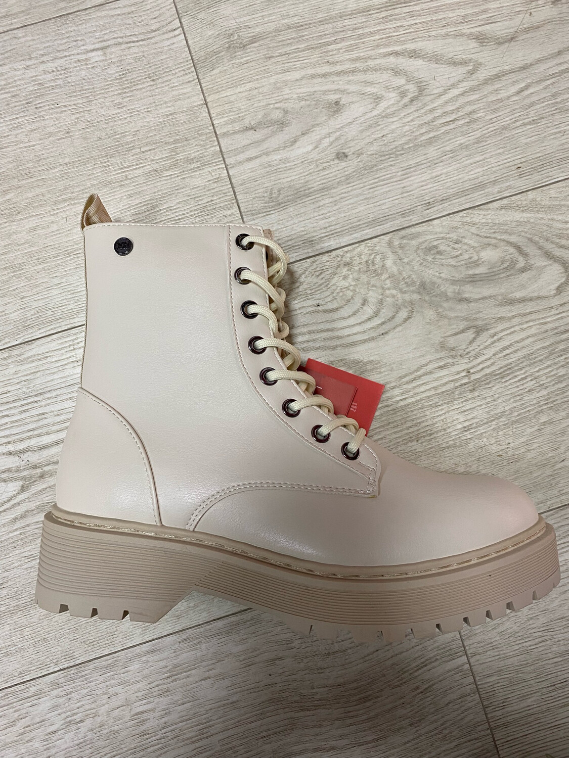 XTI Cream Chunky Lace Up Boot