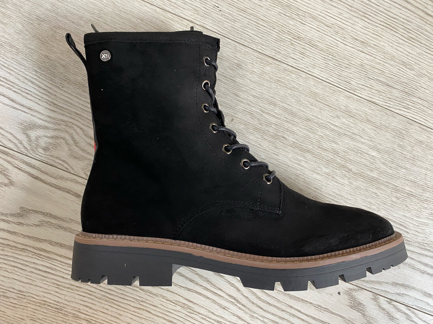 XTI Black Suede Chunky Lace Up Boots