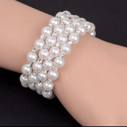 Beau Pearl And Diamanté Wrap Bangle