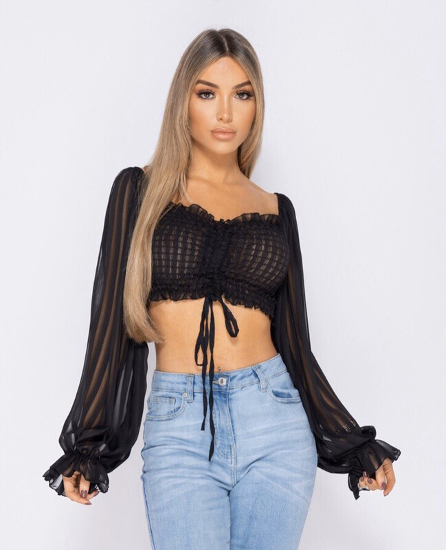 sheer striped bardot crop top