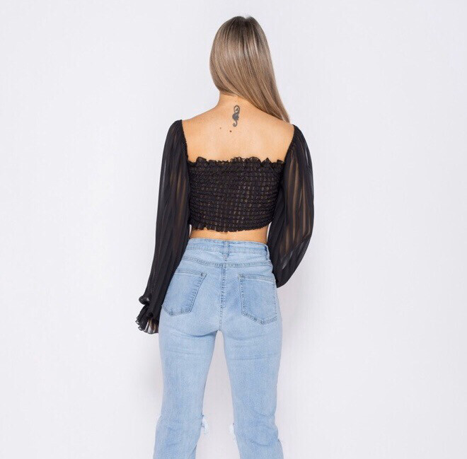 sheer striped bardot crop top