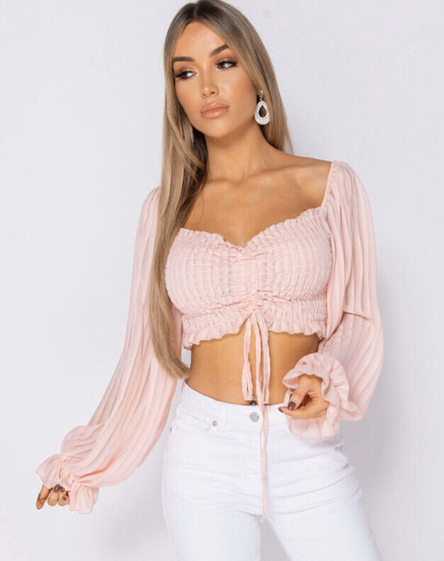 sheer striped bardot crop top