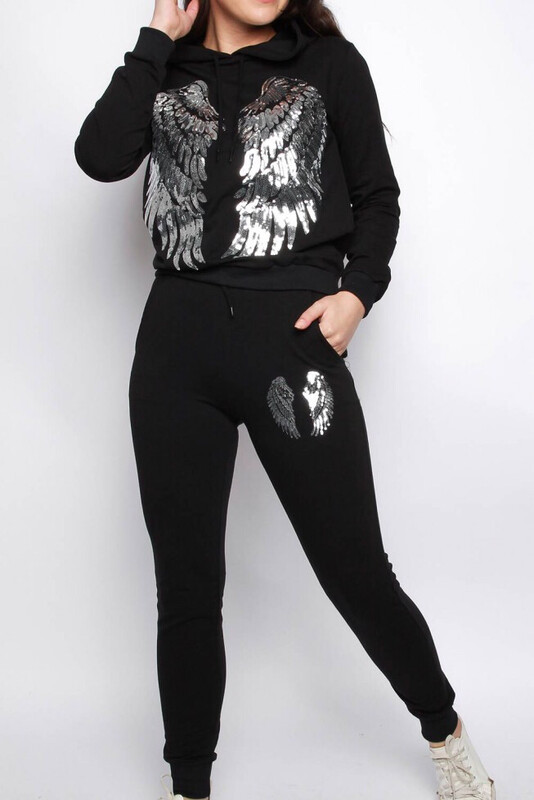 large angel wing slogan 2 piece tracksuit