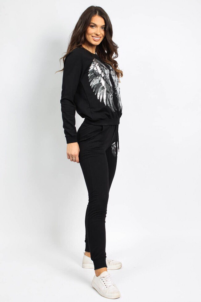 large angel wing slogan 2 piece tracksuit