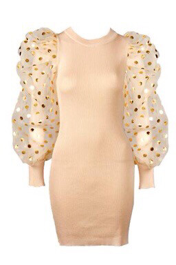puff out sleeve knitted dress