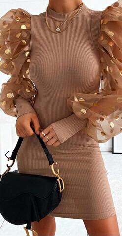 puff out sleeve knitted dress