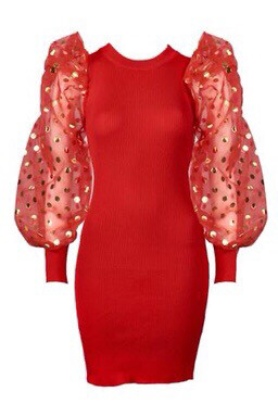 puff out sleeve knitted dress