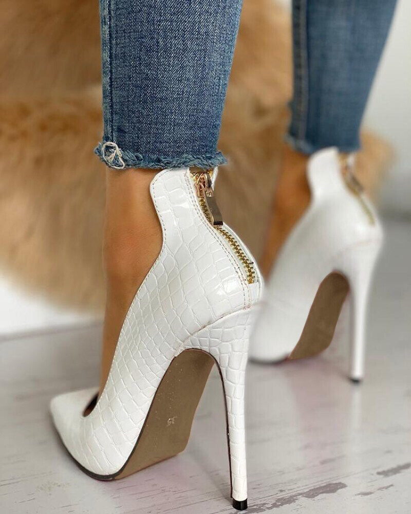snake print zip up stiletto court shoe