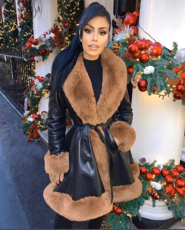 long faux fur trim line coat