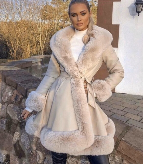 long faux fur trim line coat