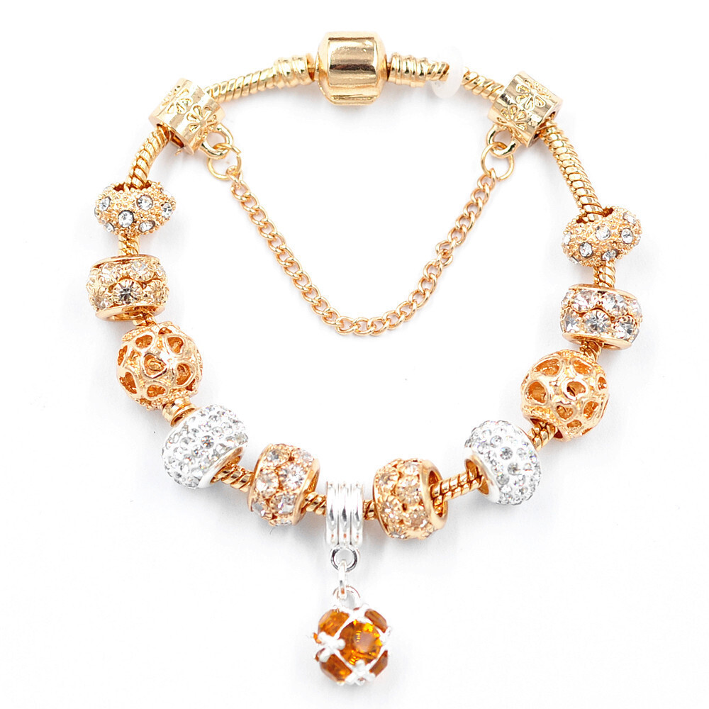 Gold snake chain crystal heart bracelet