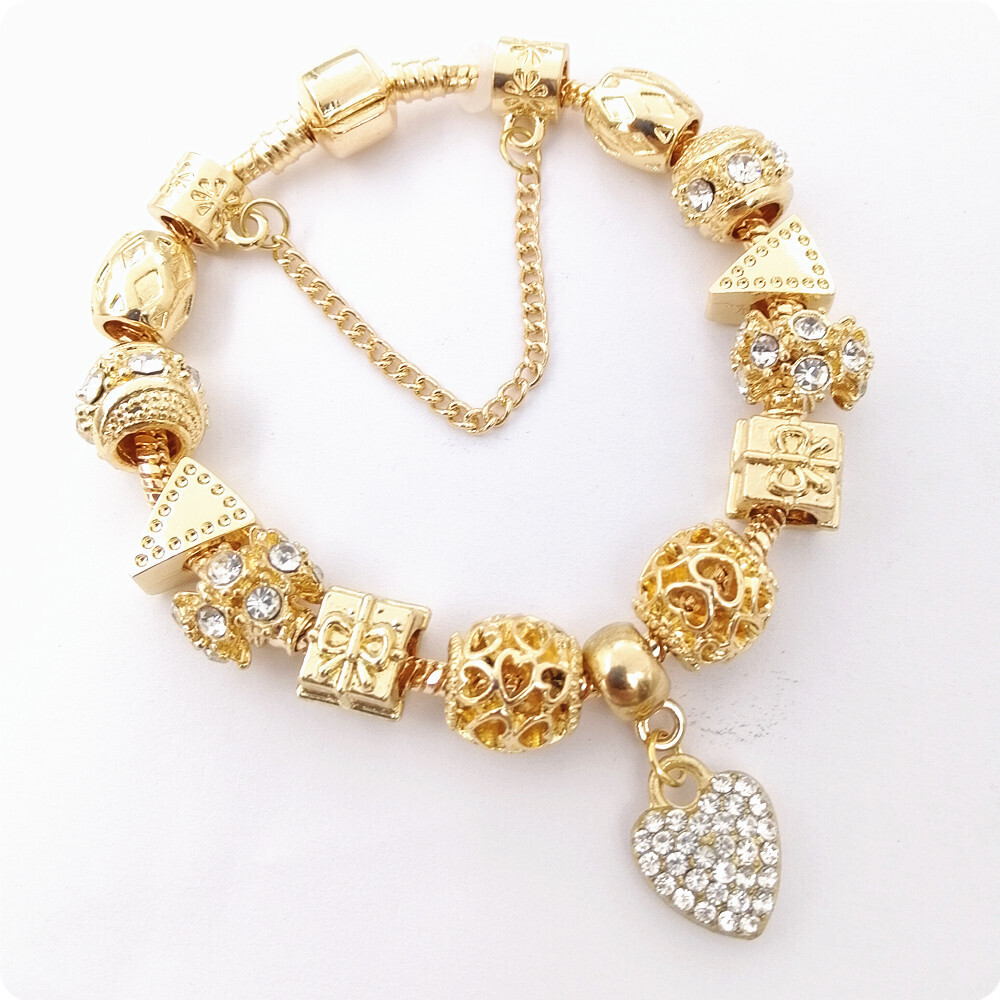 Gold snake chain crystal heart bracelet