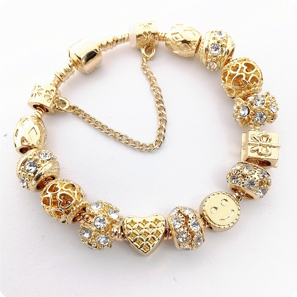 Gold snake chain crystal heart bracelet