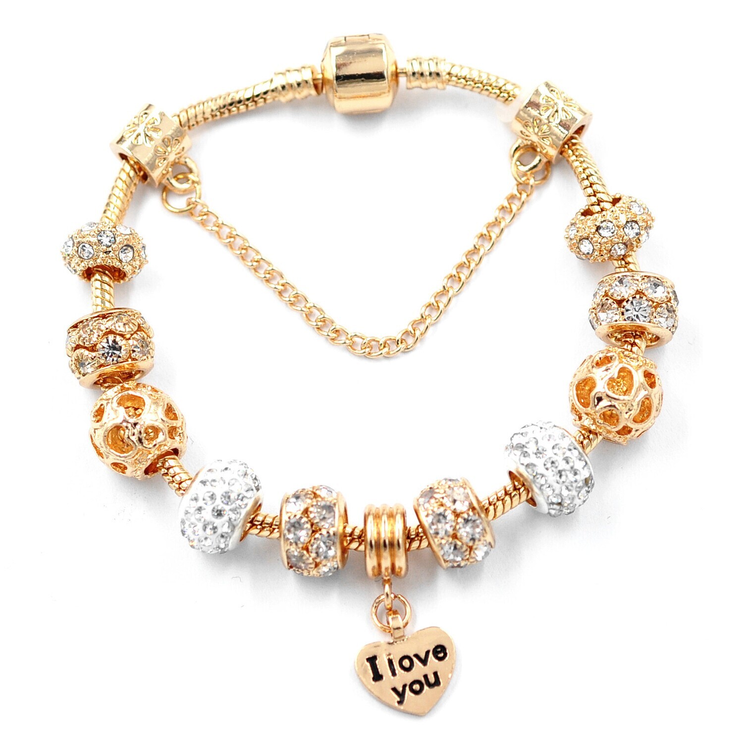 Gold snake chain crystal heart bracelet