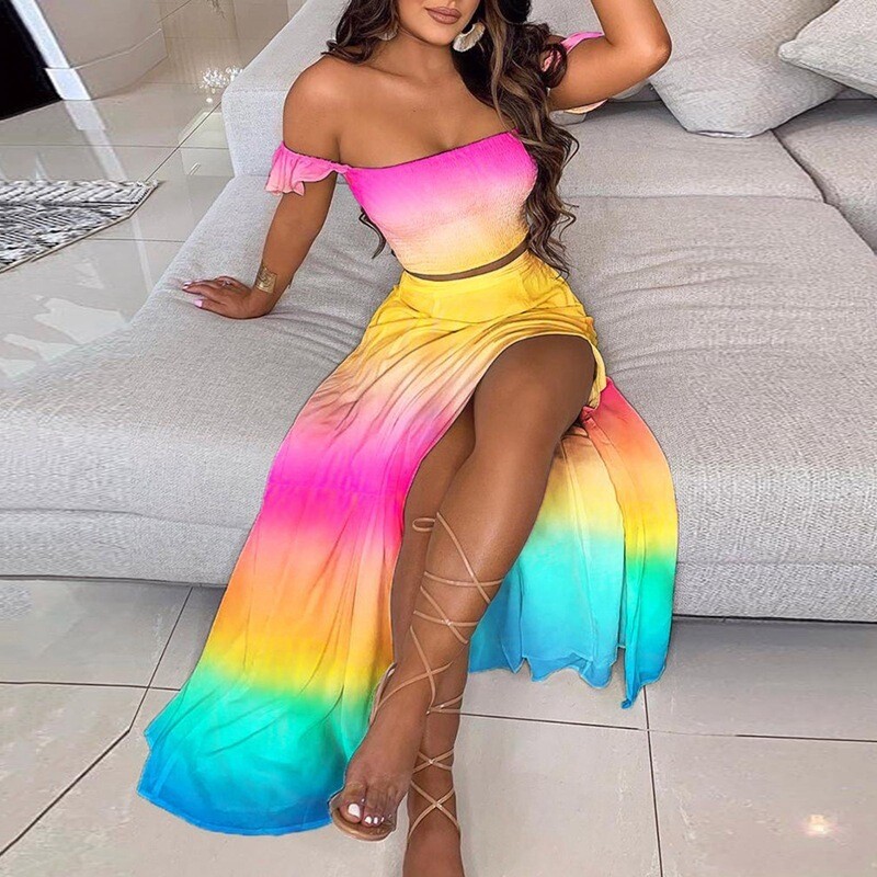 Slim French Bohemian Print Mid-length Retro Tube Top Suit 