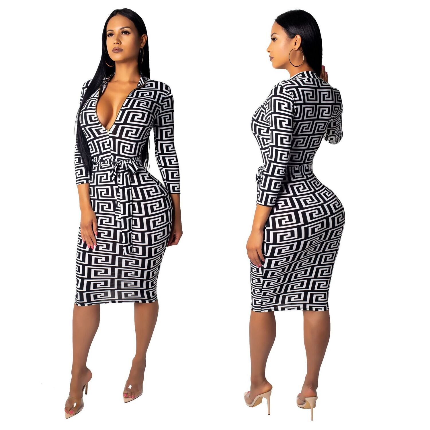 Greek Key V-Neck slim Fit Sexy Dress