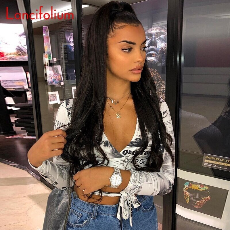 Sexy Tie Front Wrap V Neck Crop Top Long Sleeve Magazine