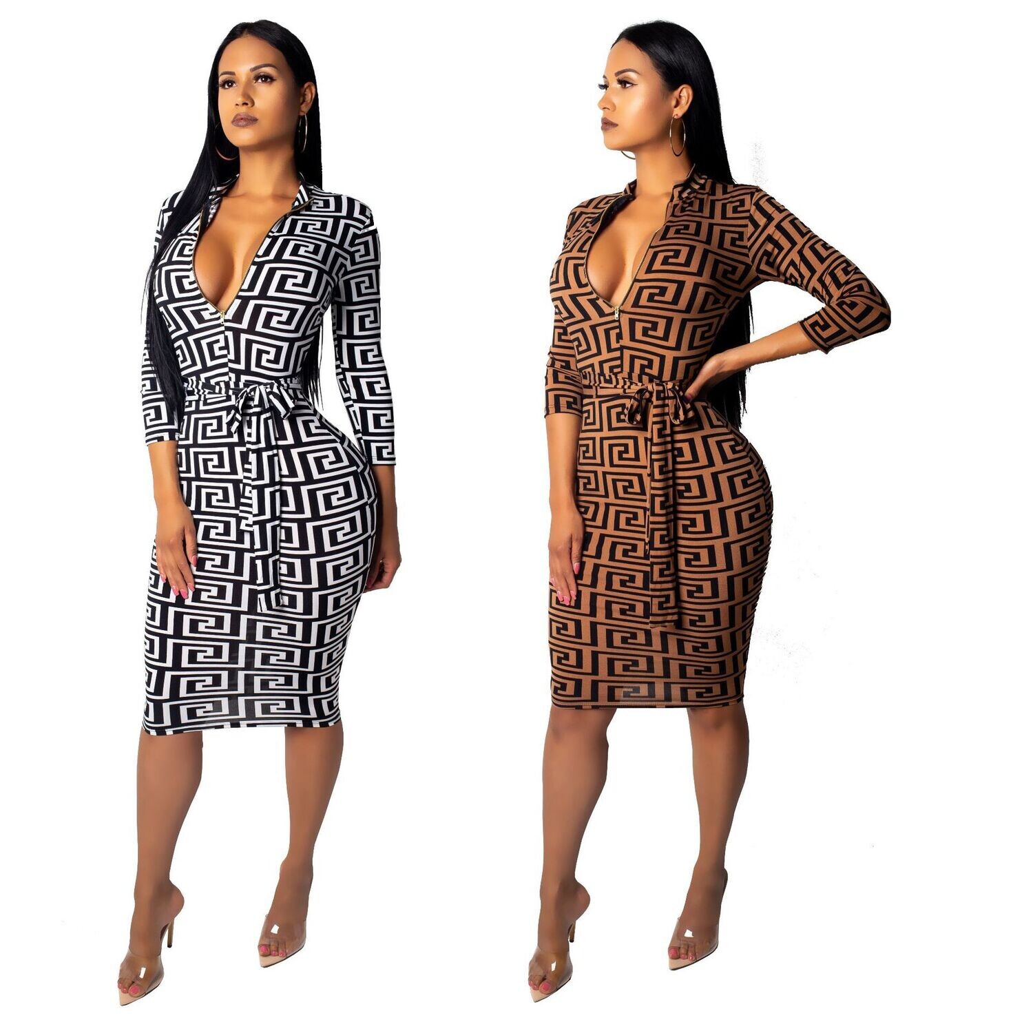 Greek Key V-Neck slim Fit Sexy Dress