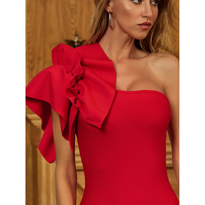 Ruffled Sleeves One-shoulder Dress Strapless 
