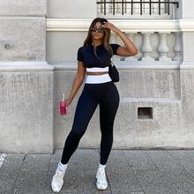 solid color stitching short round neck short-sleeved shirt fitness set, Color: Black, Size: L
