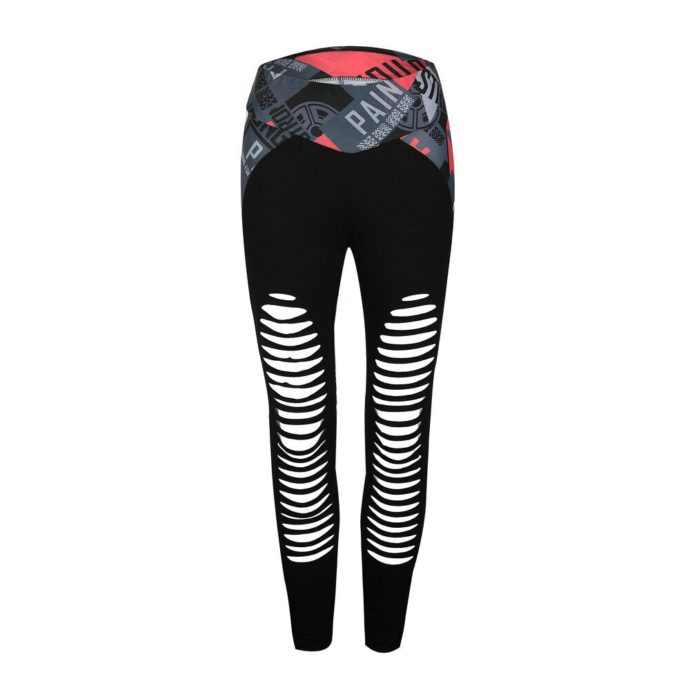  sexy color matching printed cameo hollow sports pants