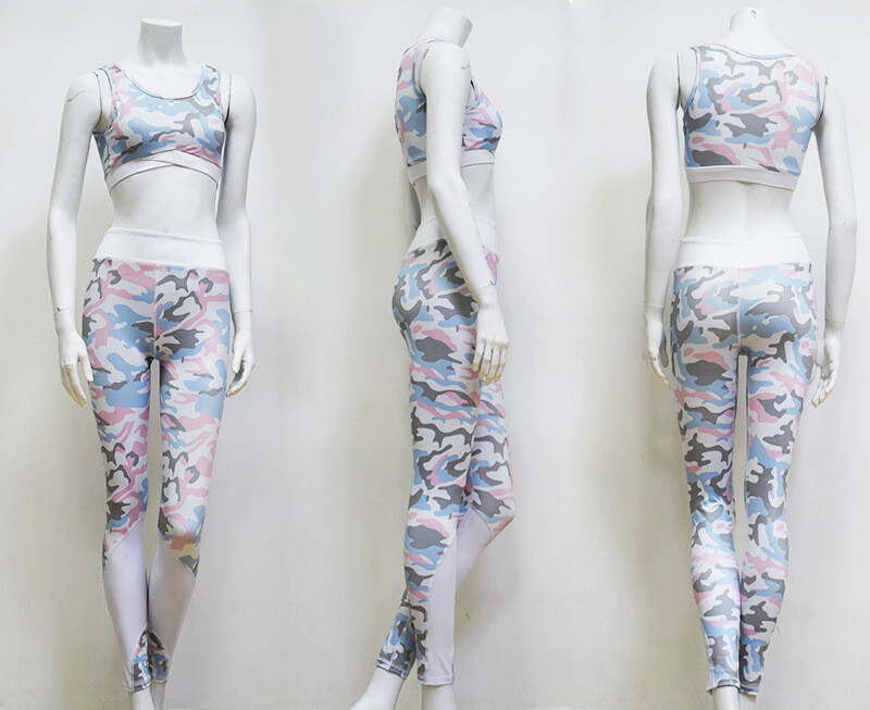 Camouflage print suit 2 Piece Set sexy mesh bra and fitness Leggings