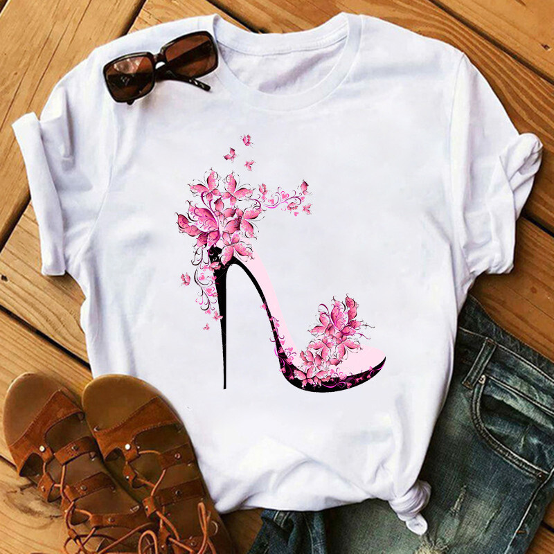 Sexy Red Lip High Heels Shoes T Shirt Trend