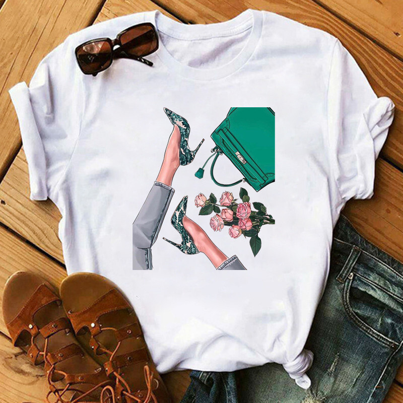 Sexy Red Lip High Heels Shoes T Shirt Trend