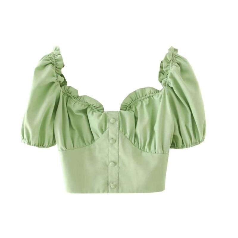 Olive , puff sleeves, crop top
