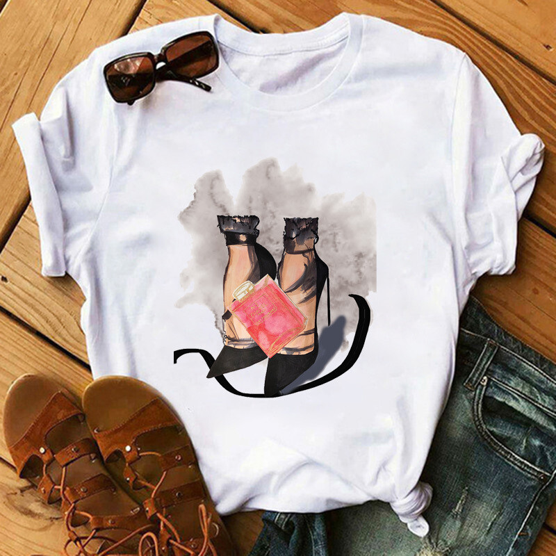 Sexy Red Lip High Heels Shoes T Shirt Trend