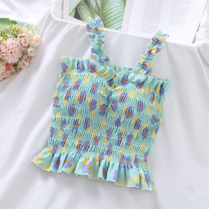 Flower shoulder strap vest crop top