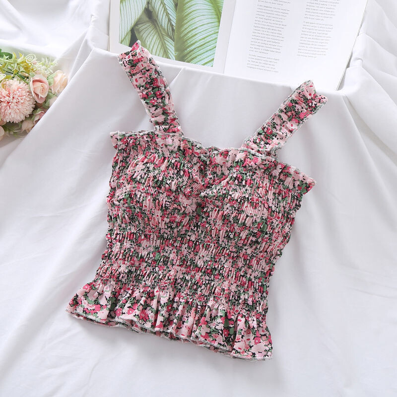 Flower shoulder strap vest crop top