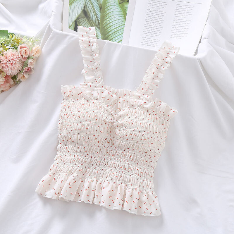 Flower shoulder strap vest crop top